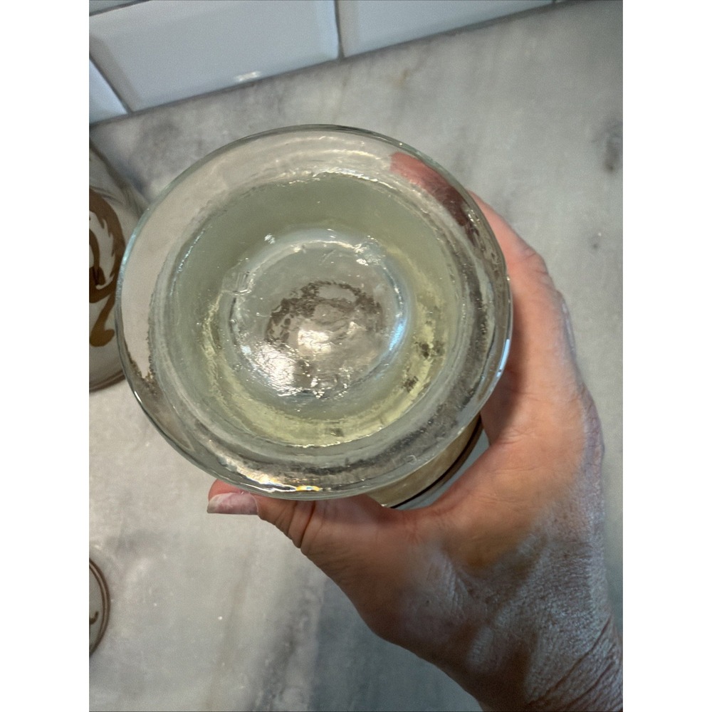 Set Of 5 Antique Clear Glass Apothecary Pharmacy Lidded Jars Gold Hand Decorated - Picture 11 of 16